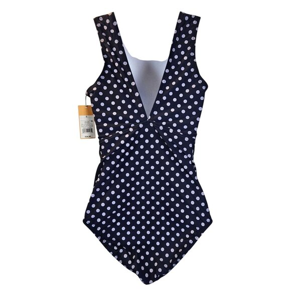 Kona Sol Womens S High Coverage Blue/Lilac Polka Dot One-Piece Swimsuit V-Neck - Picture 4 of 10